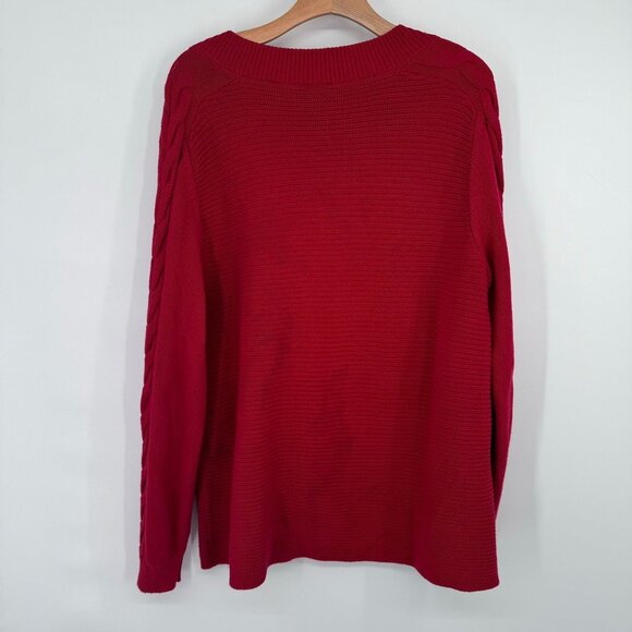 Cabi standout Red V-Neck Sweater size large ribbed Cable Knit Sleeves womens - Picture 11 of 12